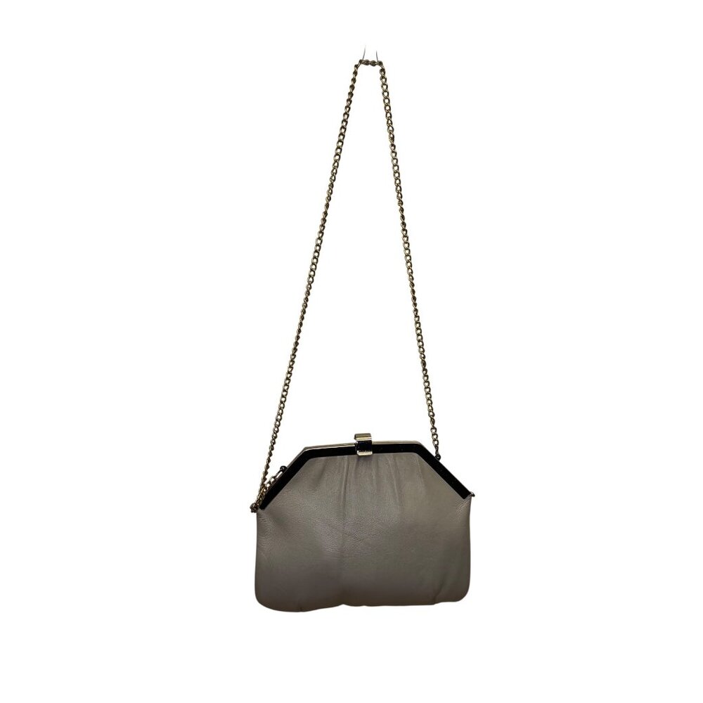 Women's Beige Leather Interior Burgundy LiningChain Strap Clutch Crossbody Bag